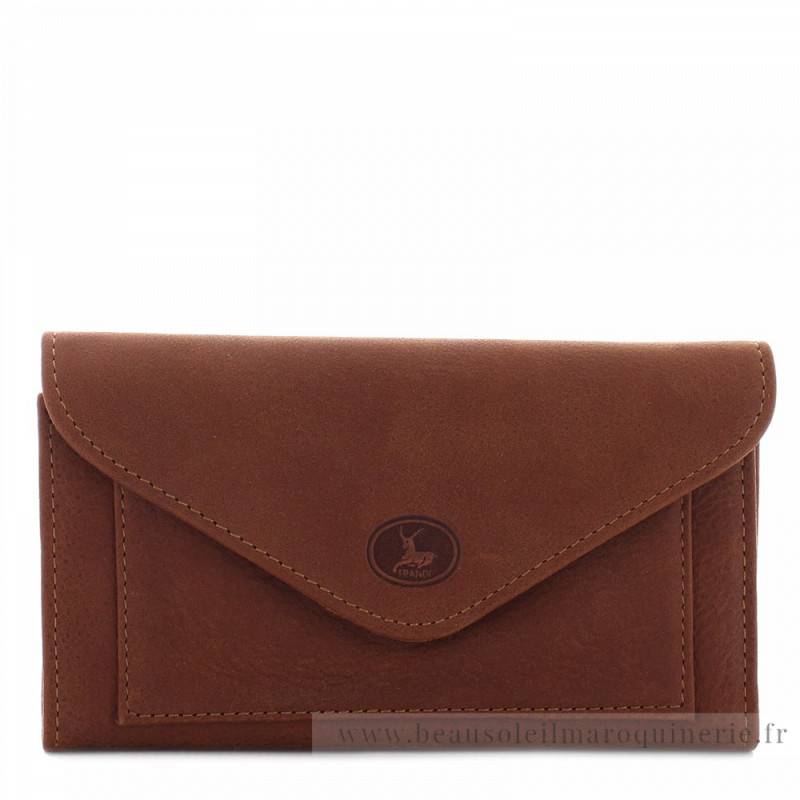 Porte monnaie porte cartes Serge Blanco 96469GD couleur cognac vue de face.