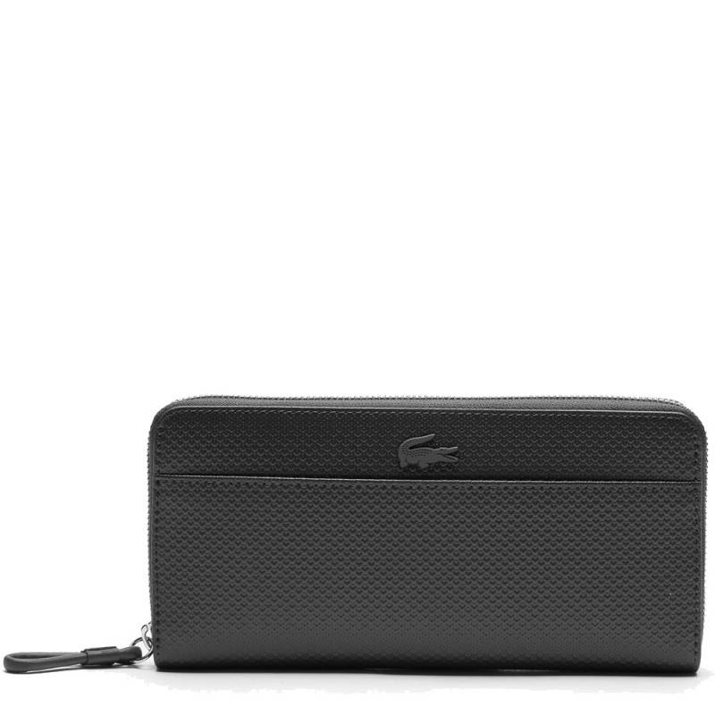 Portefeuille zippé cuir piqué mat Lacoste Chantaco NF3219CE-000 Noir