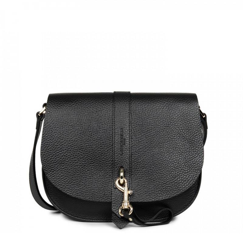 Sac besace à rabat Lancaster Foulonné Double Hook 470-35-NOIR_IN_NU Noir In Nude vue de face