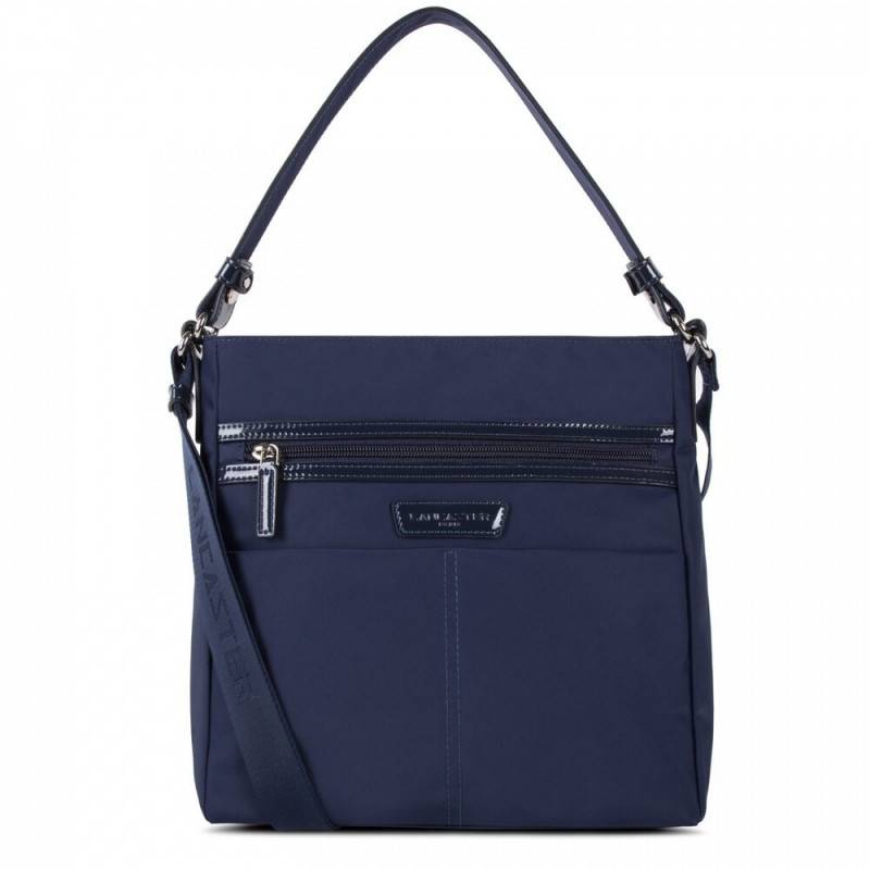 Sac bandoulière double porté Basic Verni Lancaster 514-60 Bleu foncé