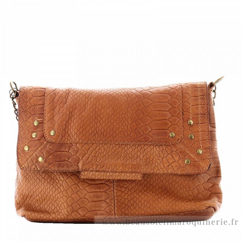 Sac bandoulière Pieces Felizia cuir à rabat 17116820-ROSN Cognac effet python