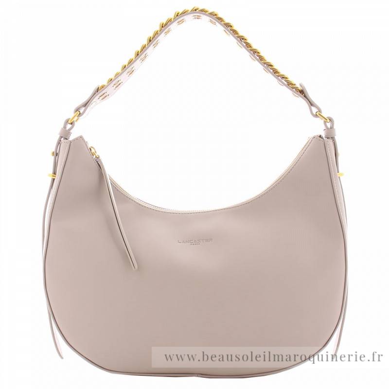 Sac besace hobo zippé Lancaster Aria en cuir 571-78-GALET Galet vue de face