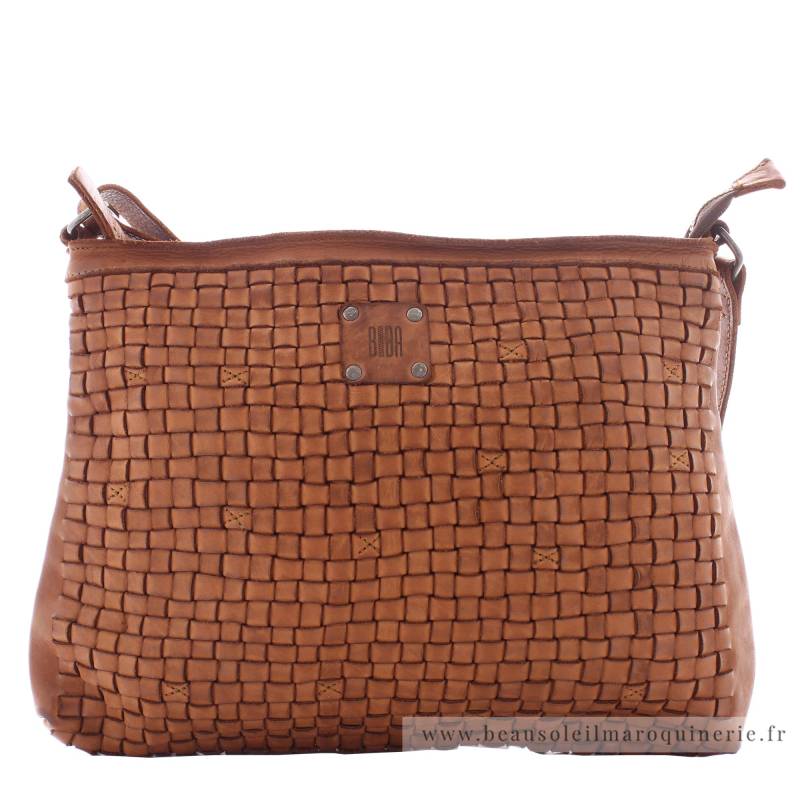 Sac bandoulière tressé Biba Kansas KA2 CUERO couleur cognac vue de face