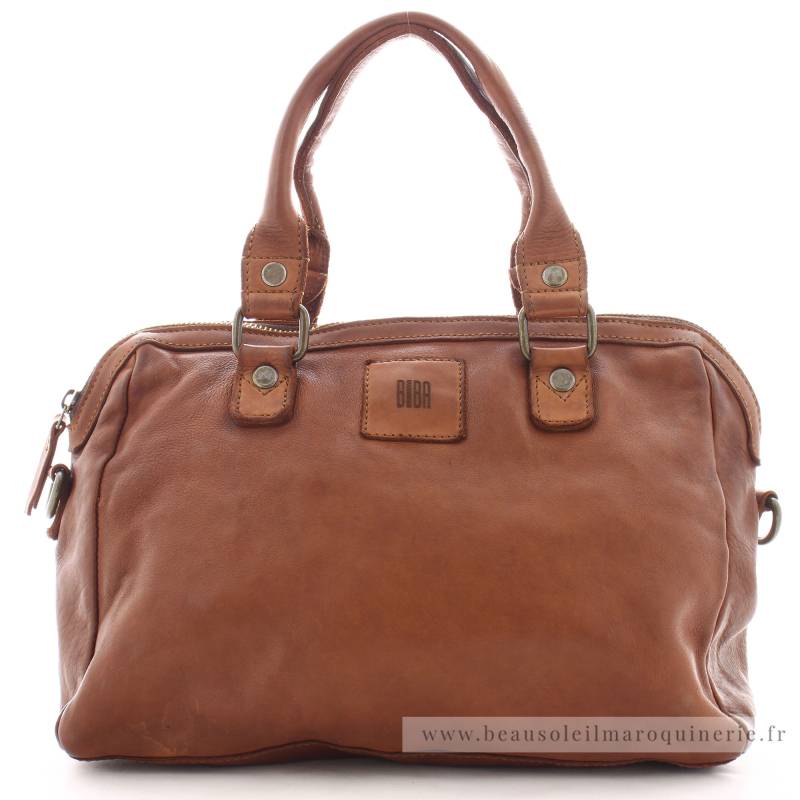 Sac bowling Biba Boston en cuir de vachette BT1 CUERO couleur cognac, vue de face