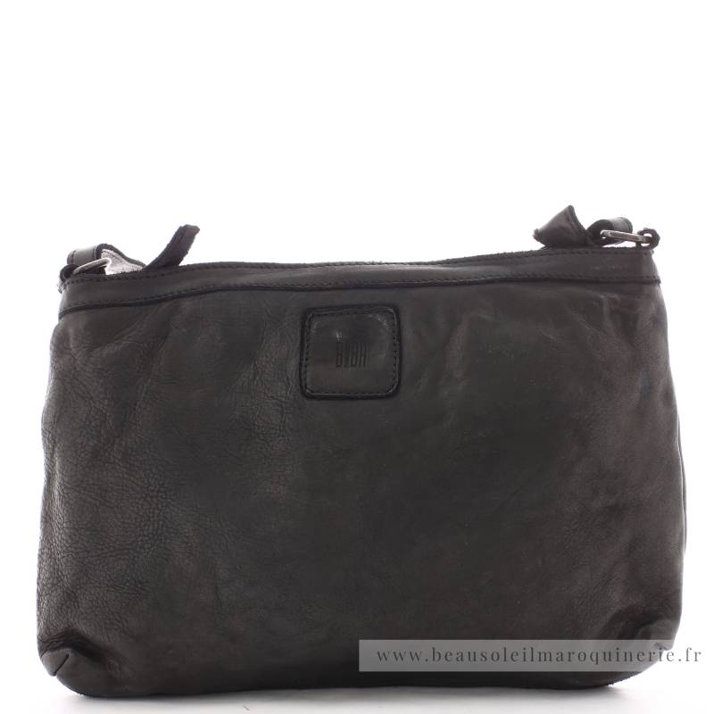 Sac plat zippé à bandoulière Biba Boston BT16 Negro / Noir détail cuir, vue de face