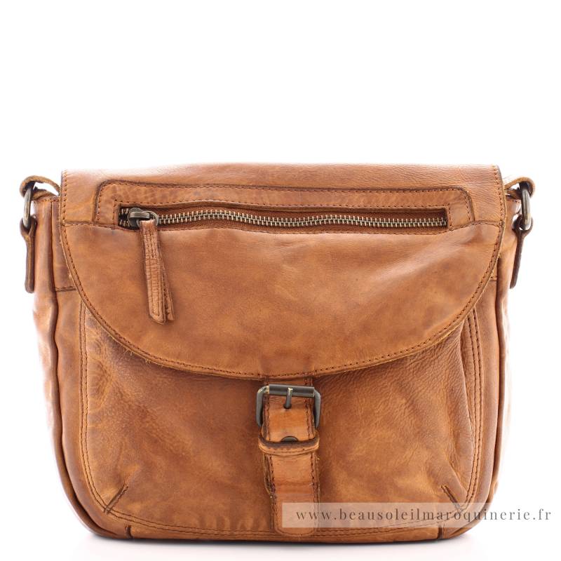 Sac besace rabat Gianni Conti cuir vintage 4203362COG cognac, vue de face