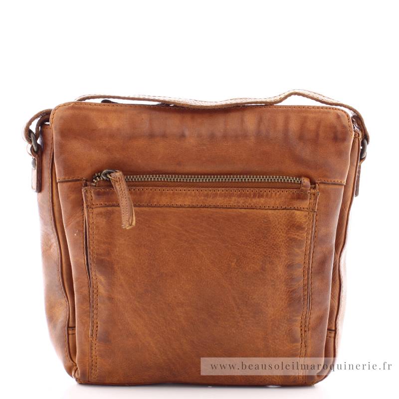 Sac bandoulière Gianni Conti en cuir pleine fleur 4203379COG couleur cognac, vue de face