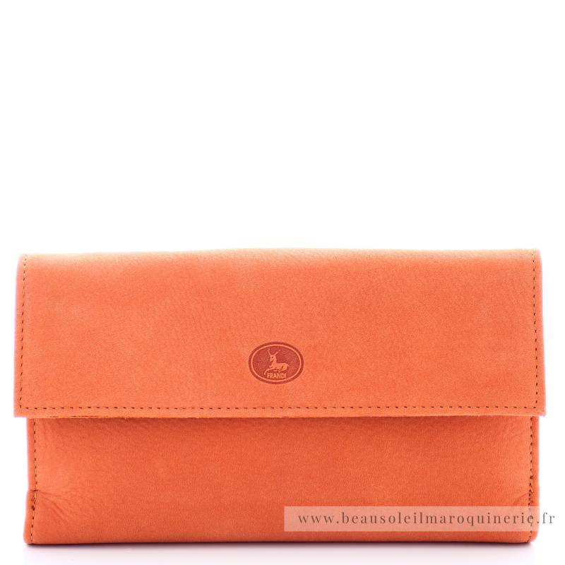 Grand compagnon/porte cartes Frandi Nubuck 573.96 couleur orange vue de face