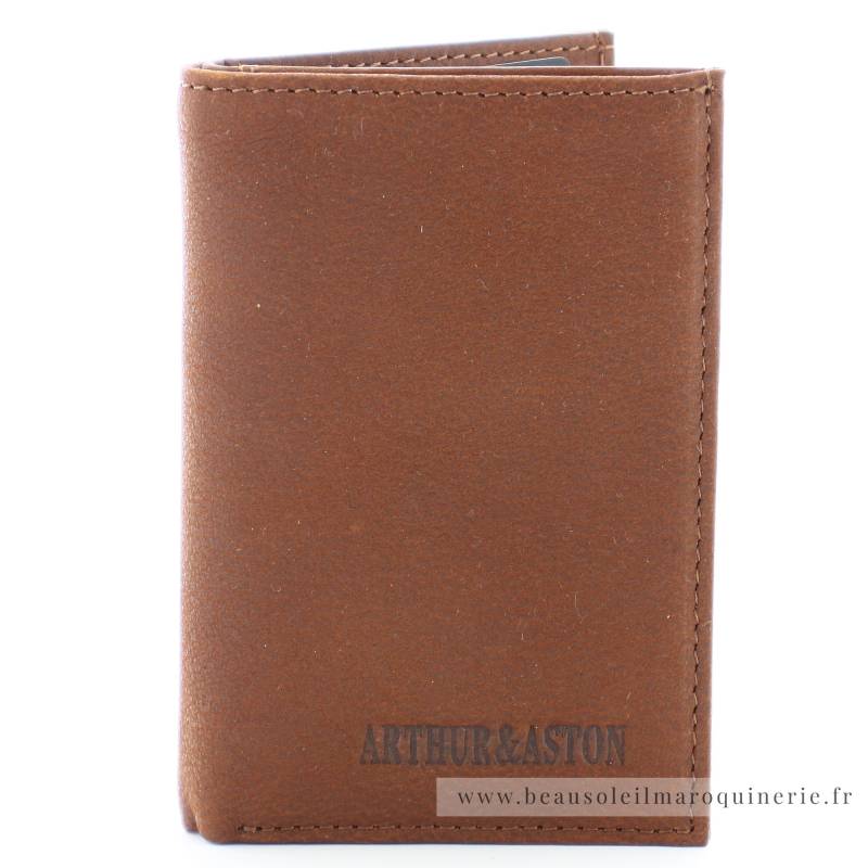 Porte-cartes en cuir pleine fleur 1978-119-B Arthur Aston couleur cognac vue de face.