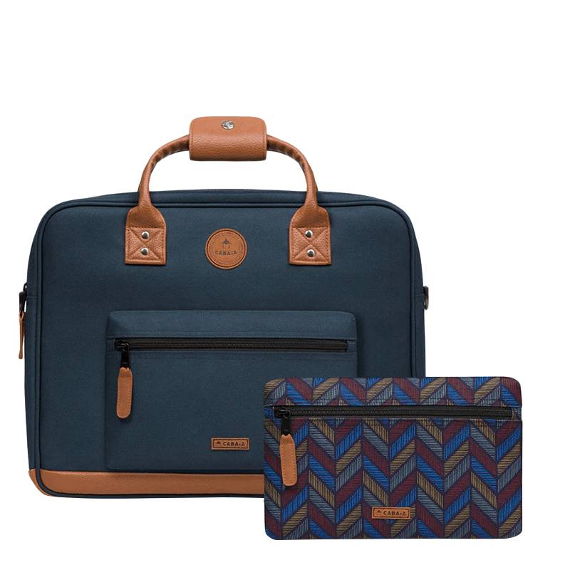 Sac ordinateur 13 à 15" + 2 pochettes Cabaïa Messenger Chicago Navy vue de face