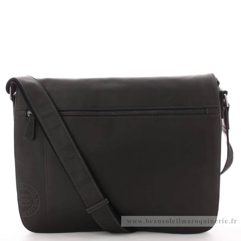 Sac reporter A4 en cuir David William Annan D61056 couleur noir vue de face