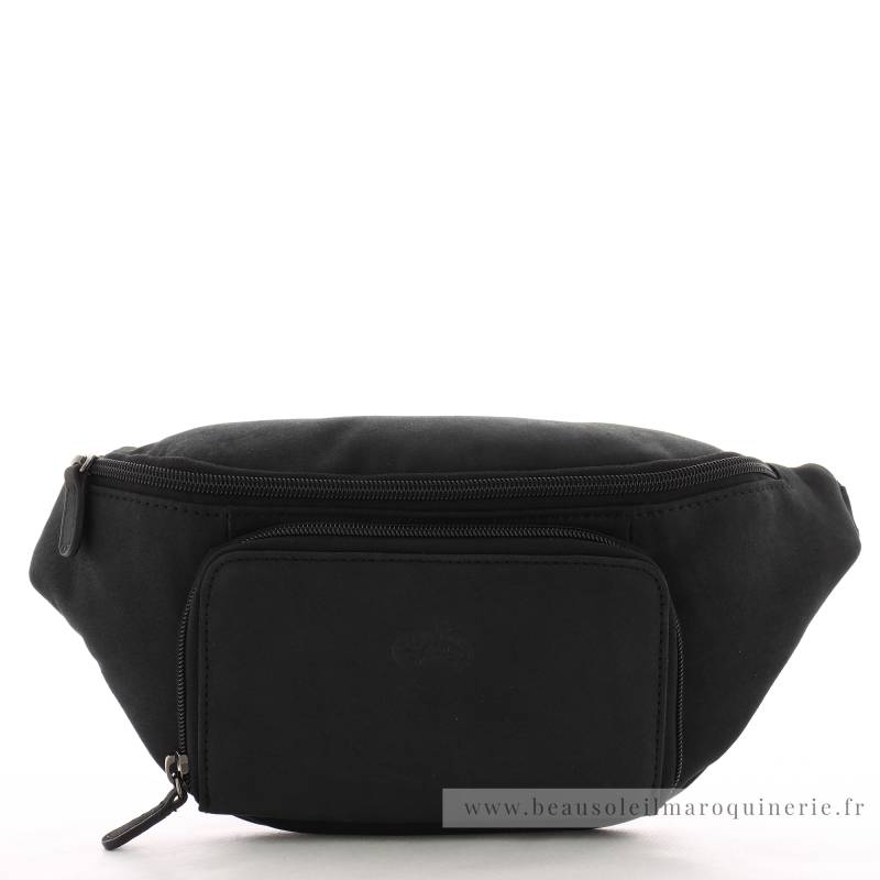 Sac banane homme cuir gras Francinel Bilbao 655040 Noir vue de face