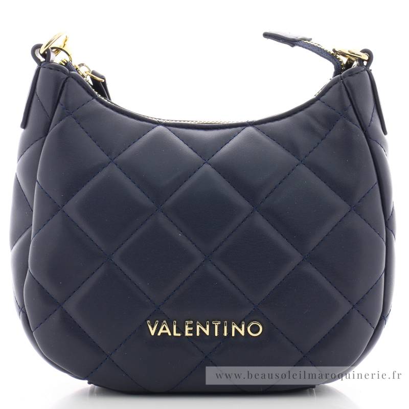 Sac hobo  Valentino Bags porté travers Zippé Ocarina VBS3KK39 002 couleur bleu marine, vue de face