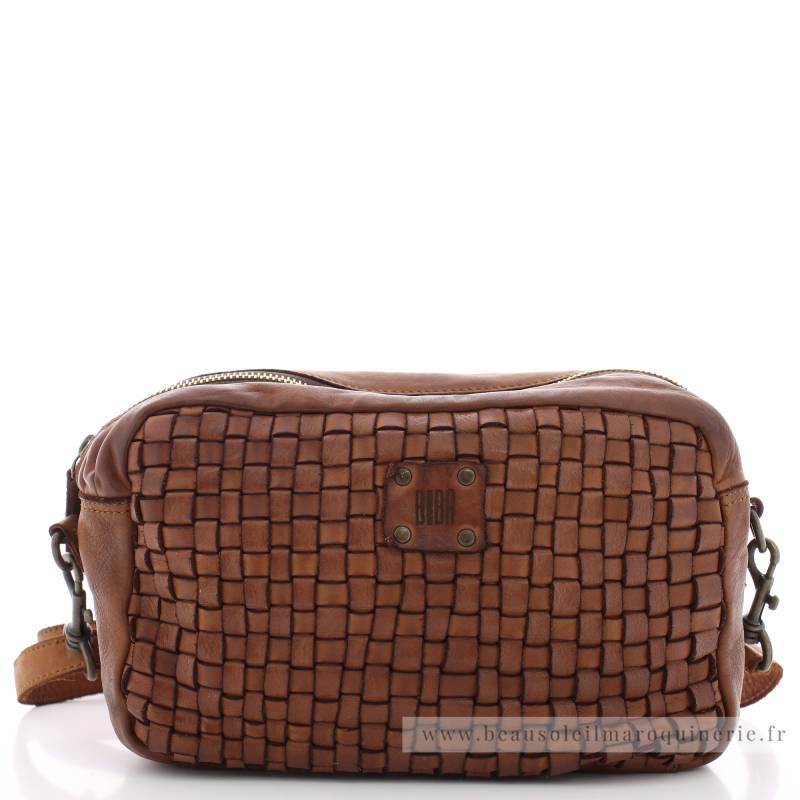 Petit sac bandoulière effet tressé Biba Kansas KA19 CUERO couleur Cognac vue de face