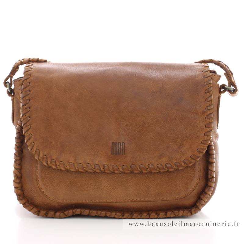 Sac Biba porté travers détails tressés Winona WIN11L CUERO couleur camel vue de face