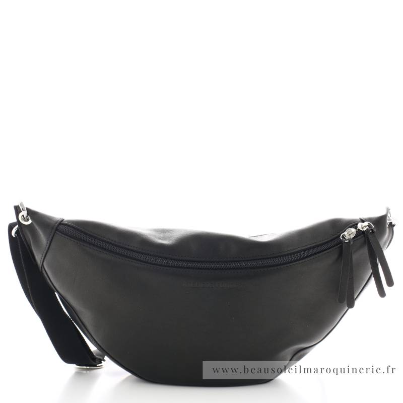 Grand sac banane Ateliers Foures Atalante B124NR couleur noir vue de face