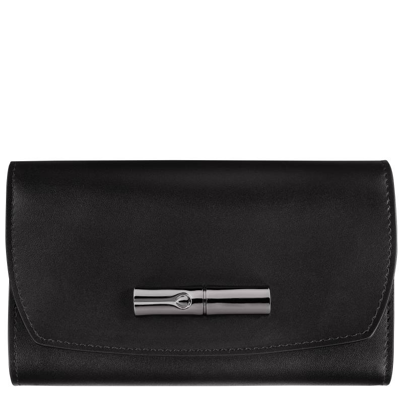 Portefeuille Longchamp compact Ebène Roseau 30002HCN 001 couleur noir, vue de face