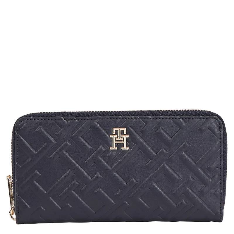 Grand portefeuille Tommy Hilfiger zippé Iconic à monogramme AW0AW15272 DW6 couleur Space Blue vue de face