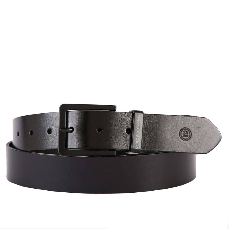 Ceinture Serge Blanco en cuir lisse boucle gravé  MT12218A 999 couleur noir, vue de face