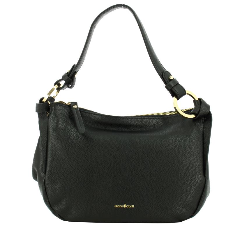 Sac besace Gianni Conti en cuir pleine fleur 4310320 NR couleur noir, vue de face