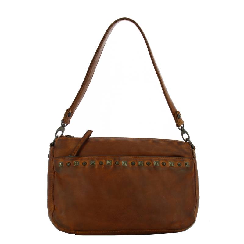 Sac besace Gianni Conti porté épaule en cuir clouté 4203684 COG couleur Cognac, vue de face