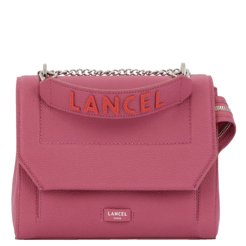 Sac rabat S Lancel Ninon en cuir grainé et lisse A11745 8j couleur Cerise/Citrouille, vue de face