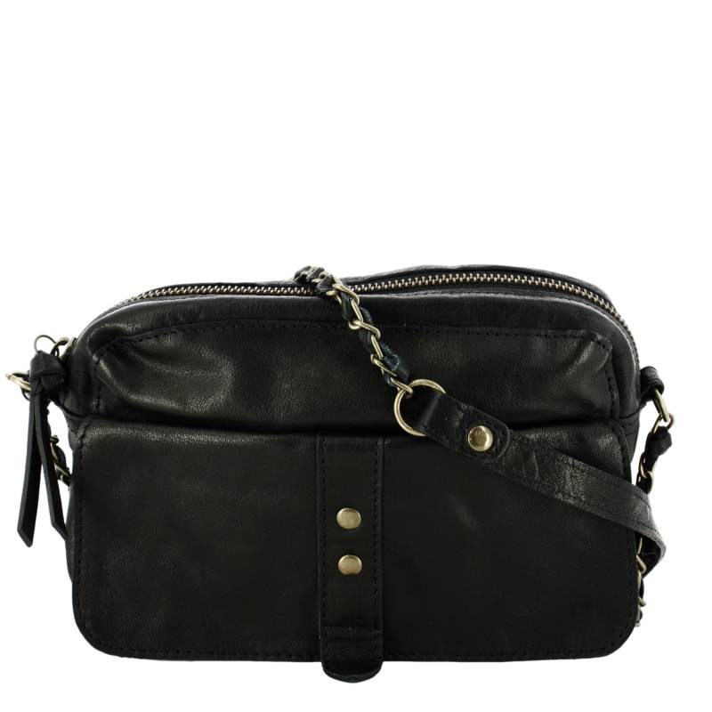 Sac porté bandoulière Pieces en cuir Zippé 17141408BLA couleur noir, vue de face