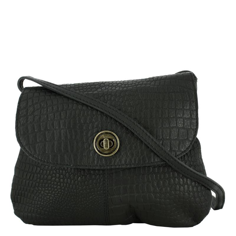 Sac bandoulière Pieces Totally Royal à rabat 17138919 BLCR couleur noir croco, vue de face