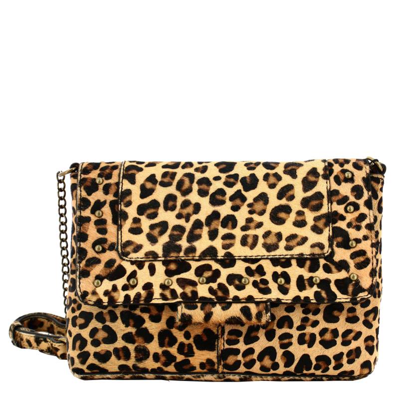 Sac porté bandoulière Pieces en cuir façon léopard 17147346 couleur Leopard, vue de face