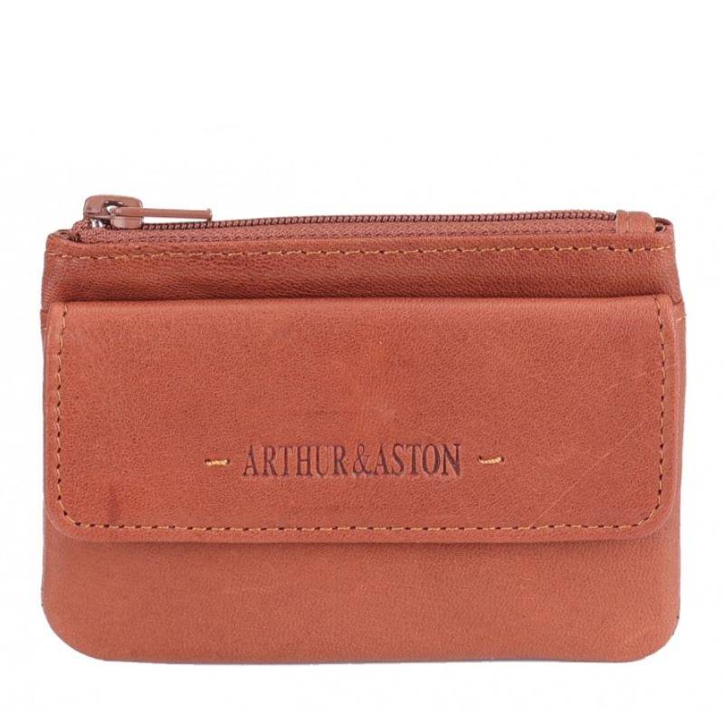 Porte monnaie zippé Arthur & Aston Johany en cuir doublure coton 2028-990 B Cognac, vue de face