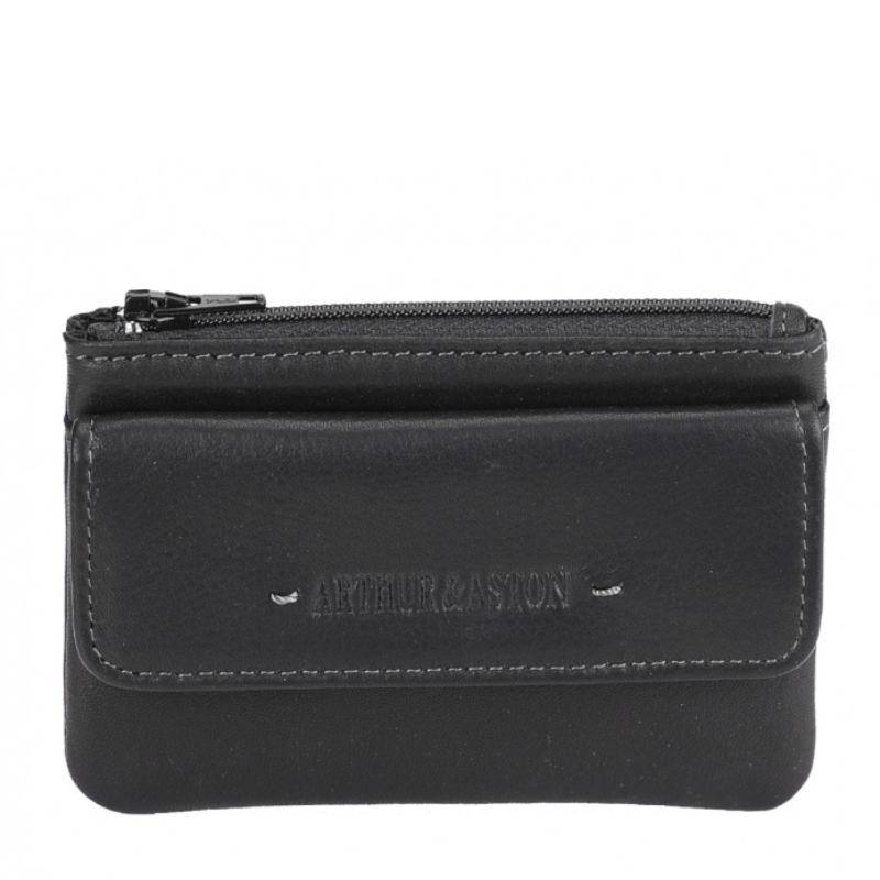 Porte monnaie zippé Arthur & Aston Johany en cuir doublure coton 2028-990 A Noir, vue de face