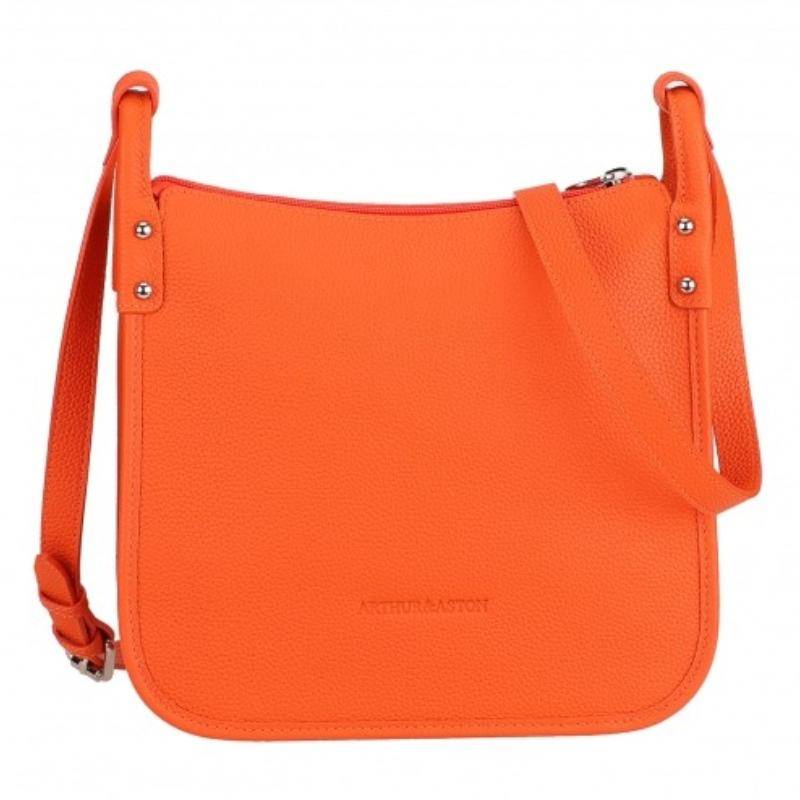 Sac bandouliere S Arthur & Aston Rosalia en cuir A163-03 I Orange, vue de face