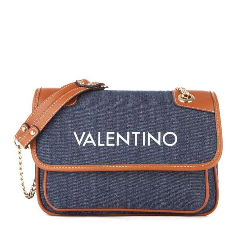 Sac porté bandoulière Valentino Leith Re à rabat en toile denim VBS7QH04D R65 couleur Jeans, vue de face