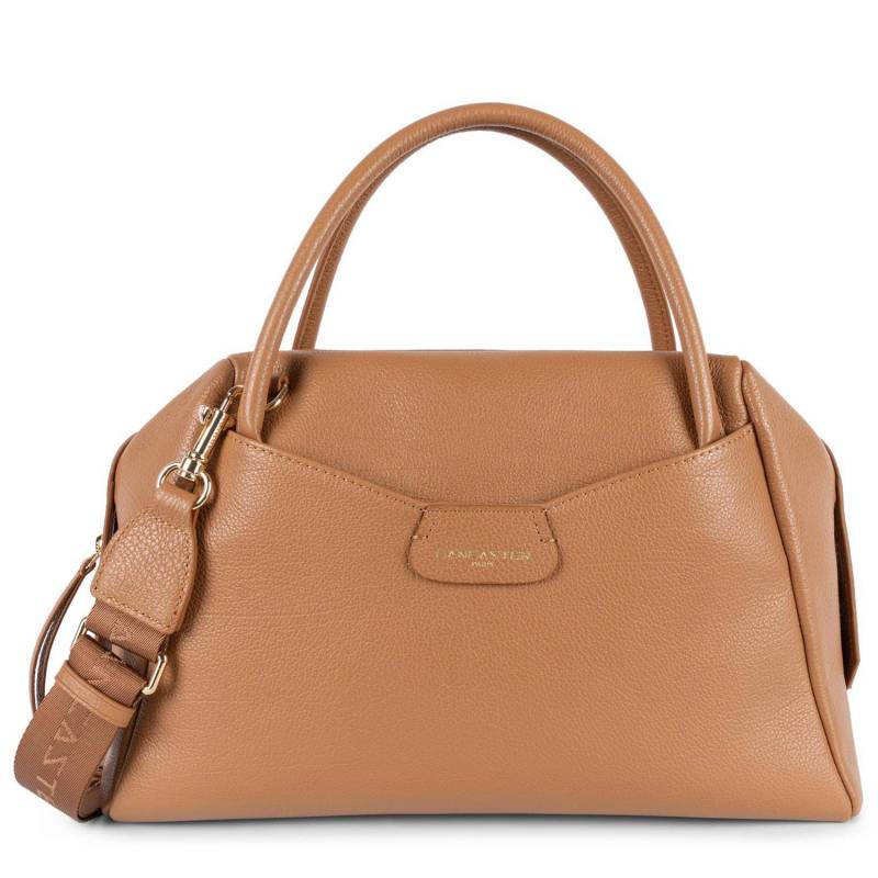 Sac cabas main M zippé Lancaster Dune en cuir 529-83 couleur Camel, vue de face