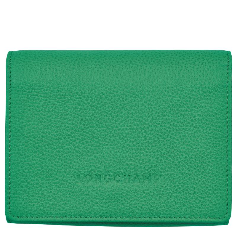 Portefeuille compact Longchamp Le Foulonné 30021021 129 Vert, vue de face