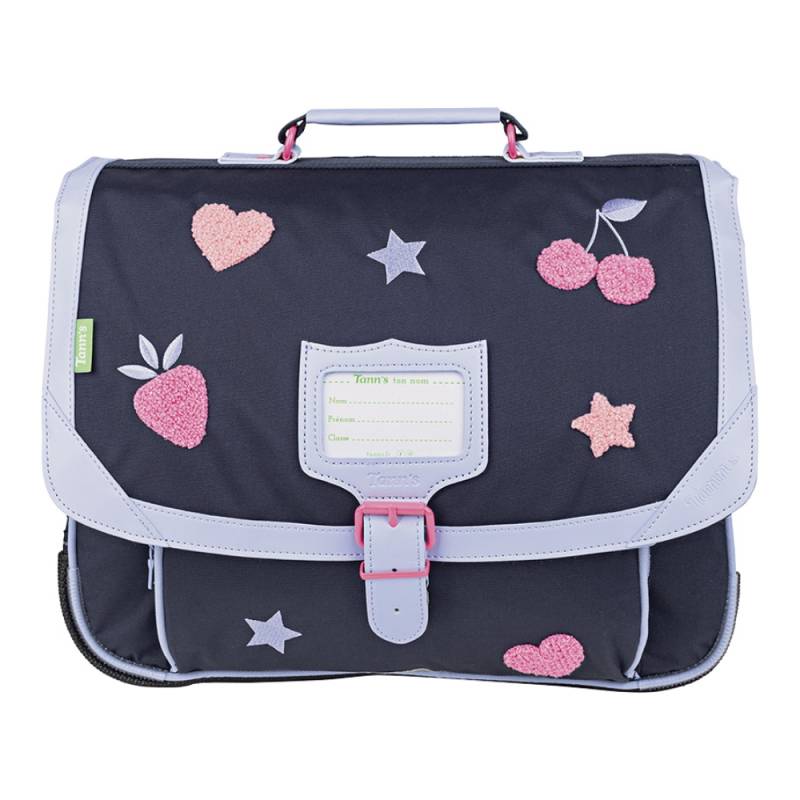 Cartable Tann's Juliette patchs cœurs 38 cm 38249 Bleu/violet, vue de face