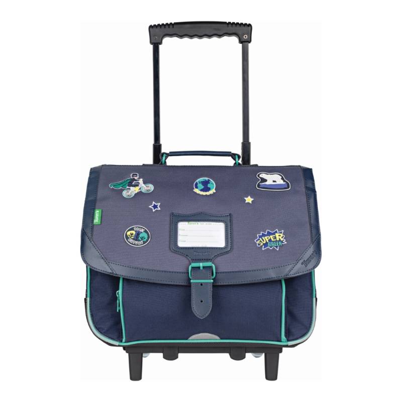 Cartable trolley 38 cm Tann's  Anthony patchs 42152  couleur bleu, vue de face