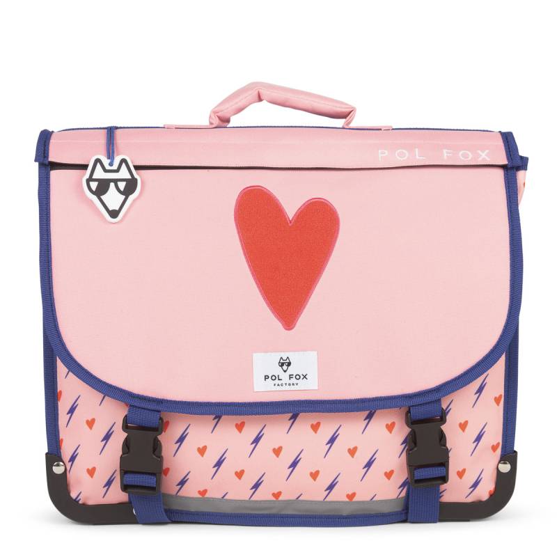 Cartable 38cm Pol Fox Heart rabat réversible P7-CA38 HEART Rose premier rabat motif gros cœur rouge