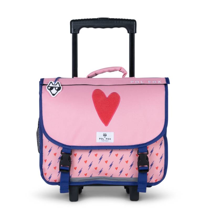 Cartable à roulettes 38cm Pol Fox Heart réversible P7-TRCA38-HEART Rose premier rabat gros cœur rouge