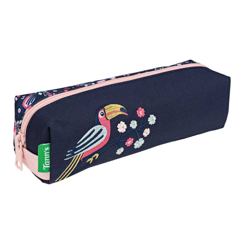 Trousse Simple Tann's fille Assya brodé toucan 11199 couleur bleu/rose, vue de profil