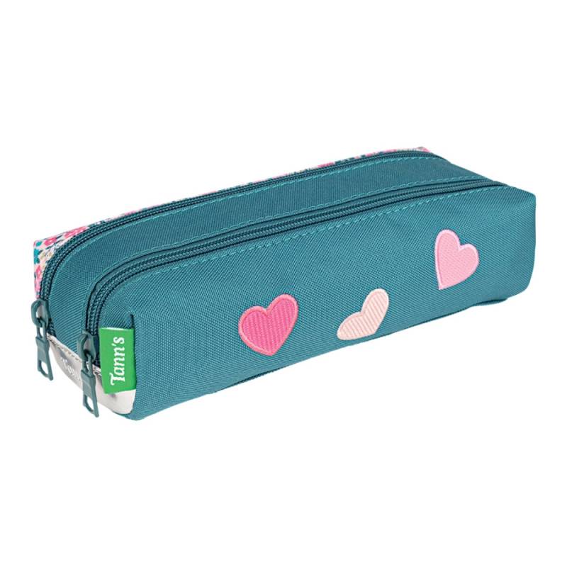 Trousse Double Tann's Maëlle patchs cœurs 12266 couleur rose/vert, vue de face