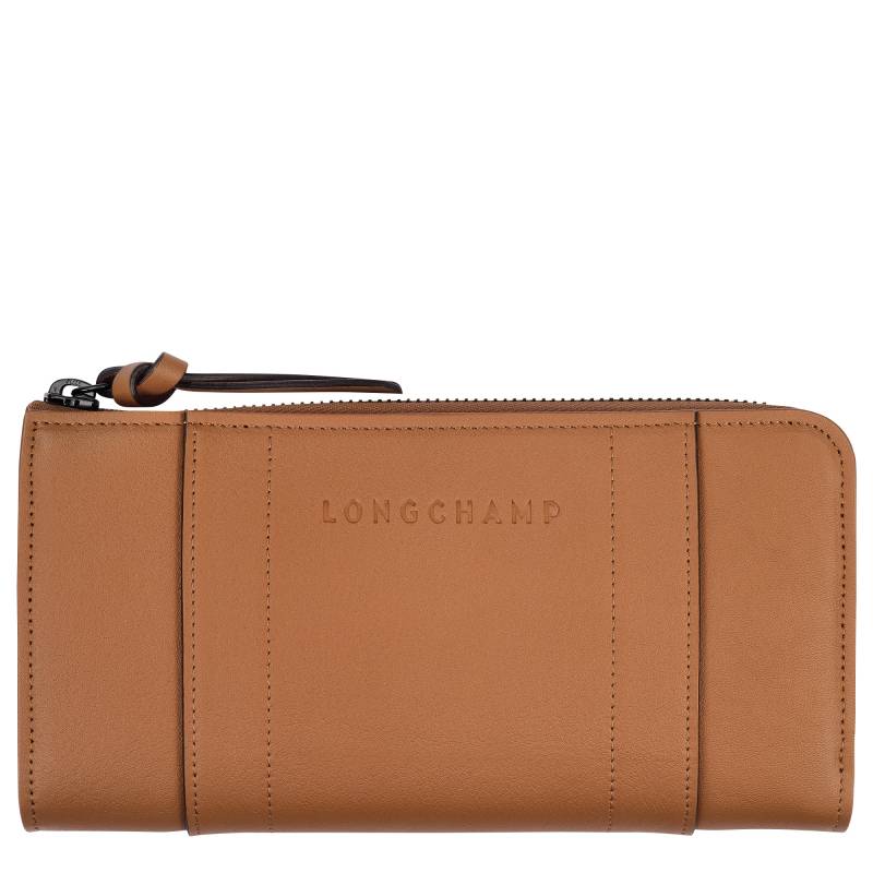 Portefeuille zippé Longchamp 3D en cuir de veau L3418HCV016 Naturel