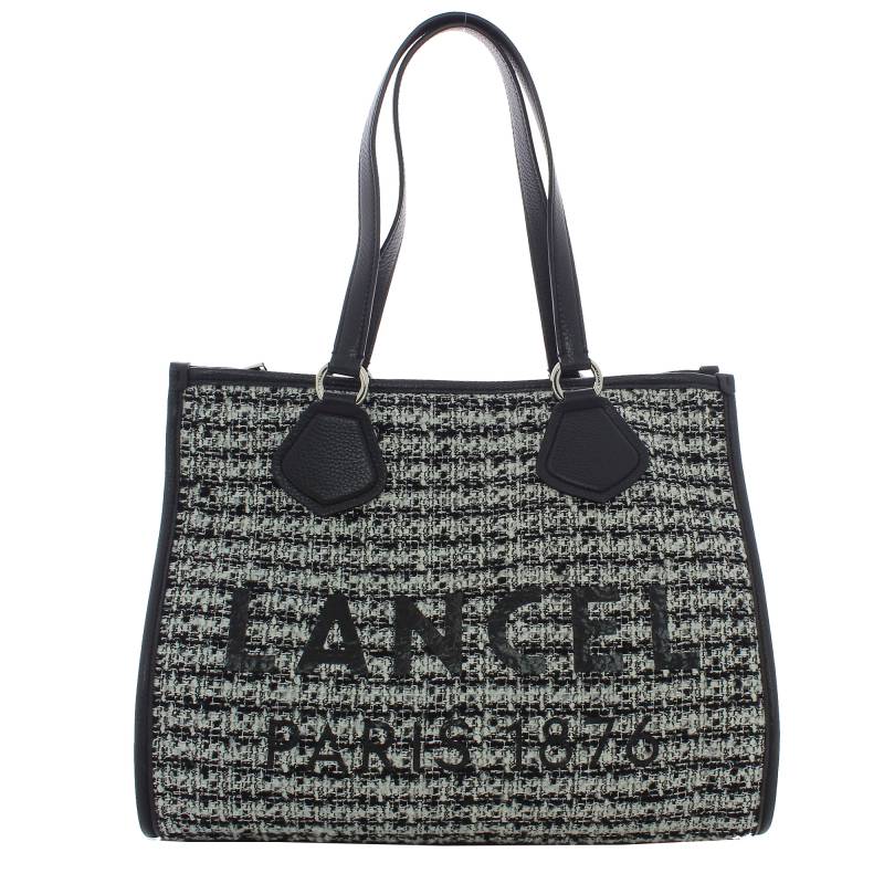 Sac cabas zippé Lancel effet tweed L Summer Tote  A13205,couleur Noir, vue de face