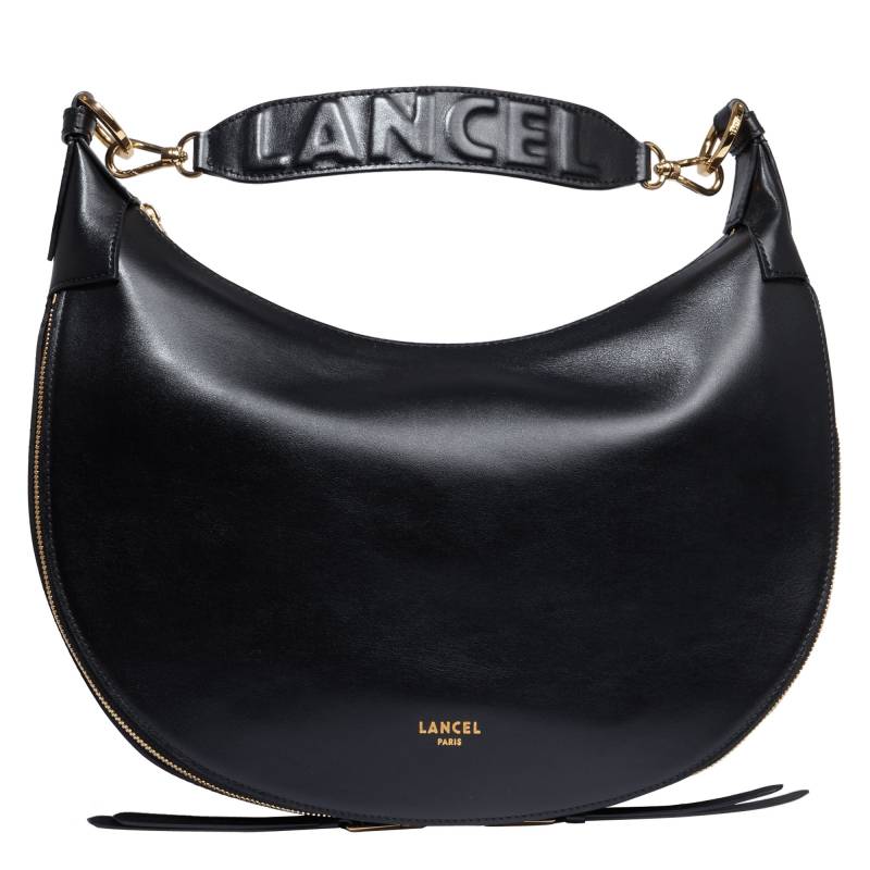 Sac hobo Lancel porté épaule M Origami cuir lisse A13314 10 couleur Noir, vue de face