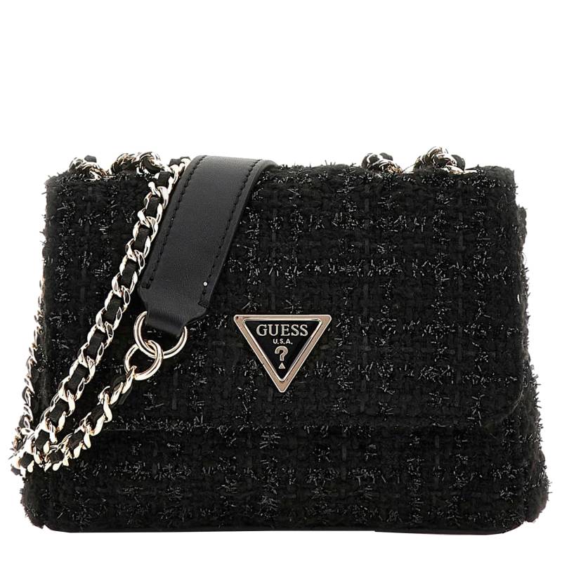 Mini sac à bandoulière Guess effet tweed giully HWBG8748740 BLA, couleur noir vue de face