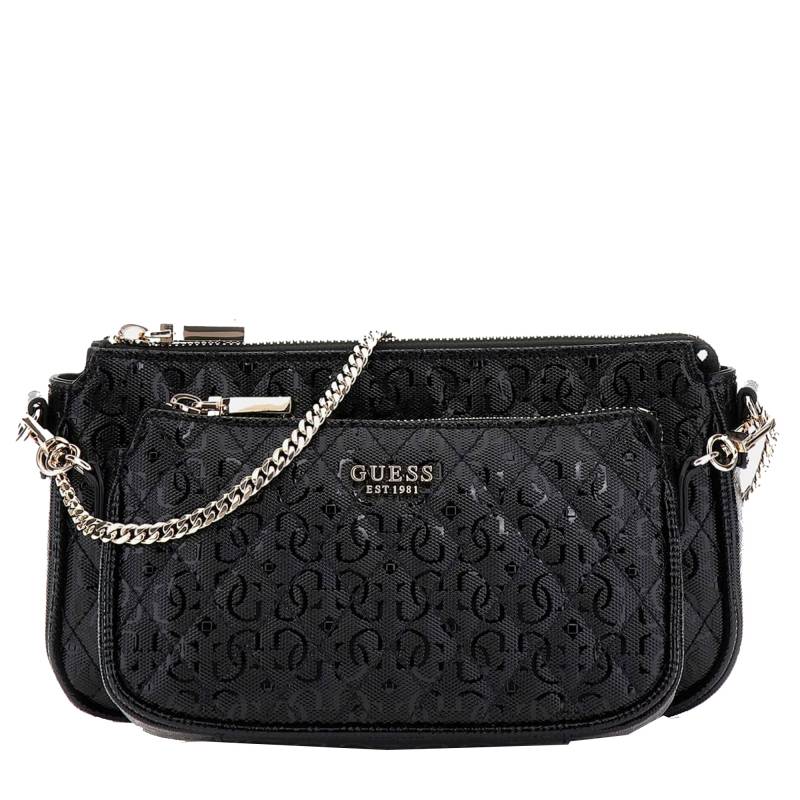 Mini sac à bandoulière Guess Yarmilla surpiqué verni  HWGG932271 BLA couleur noir vue de face