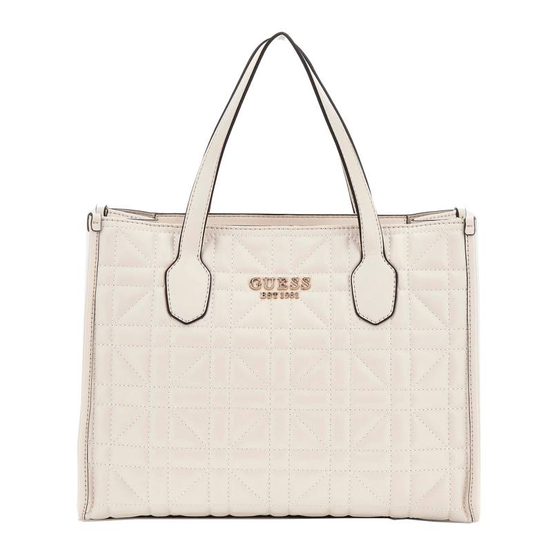 Sac à main surpiqué Guess Silvana HWQG8665220STO couleur crème, vue de face