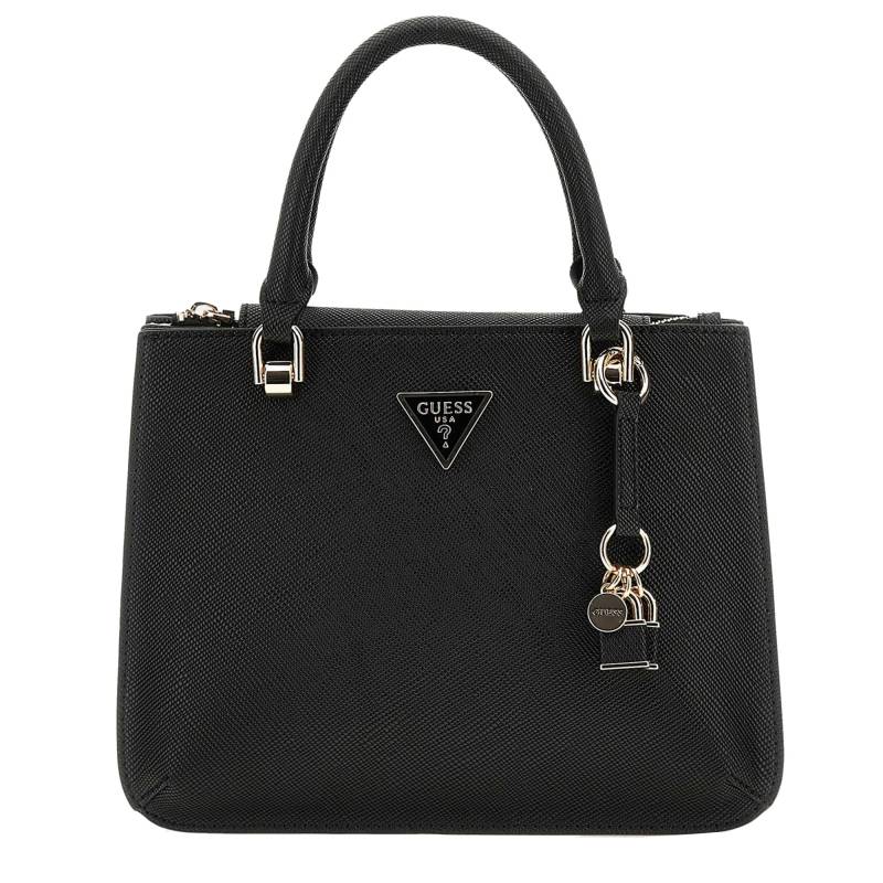 Sac à main Guess cadenas et logo ilia saffiano HWVG8569050BLA couleur noir, vue de face