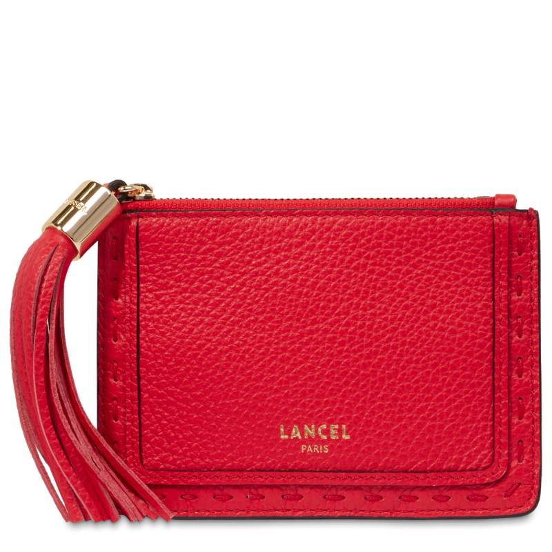 Porte-cartes zippé cuir grainé Lancel Premier Flirt  A10925 jQ couleur rouge baiser, vue de face