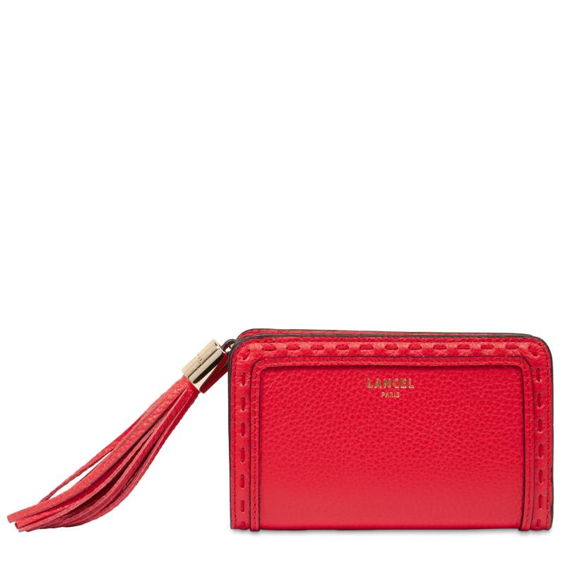 Portefeuille compact zippé Lancel Premier Flirt A11136JQTU couleur rouge baiser, vue de face